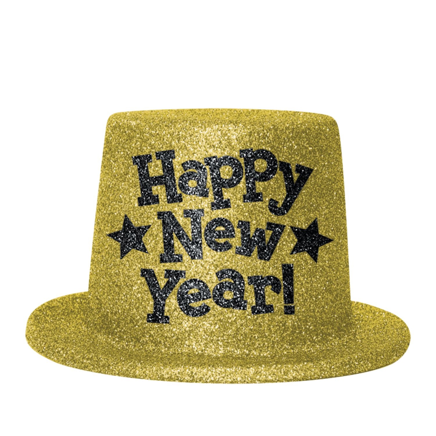 Happy New Year Gold Glitter Top Hat - Party Centre