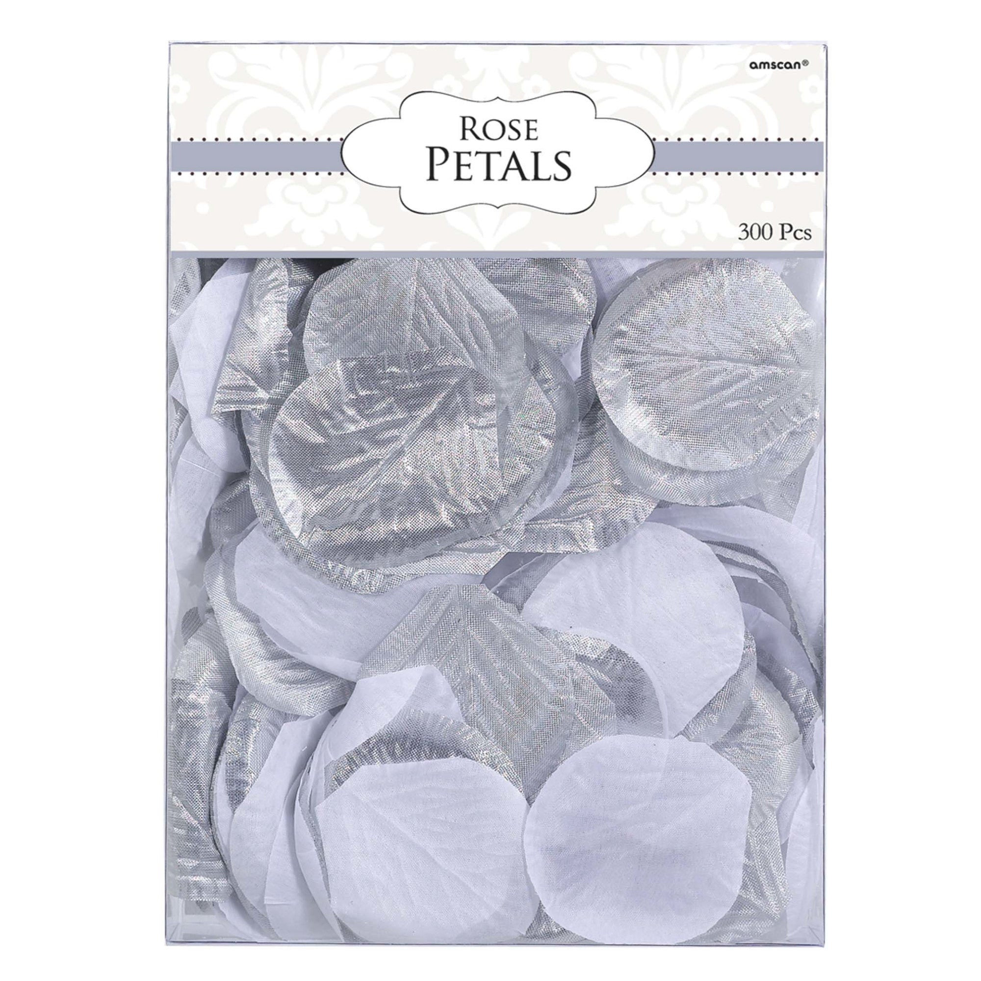 Silver/White Fabric Confetti Petals 2in, 300pcs - Party Centre