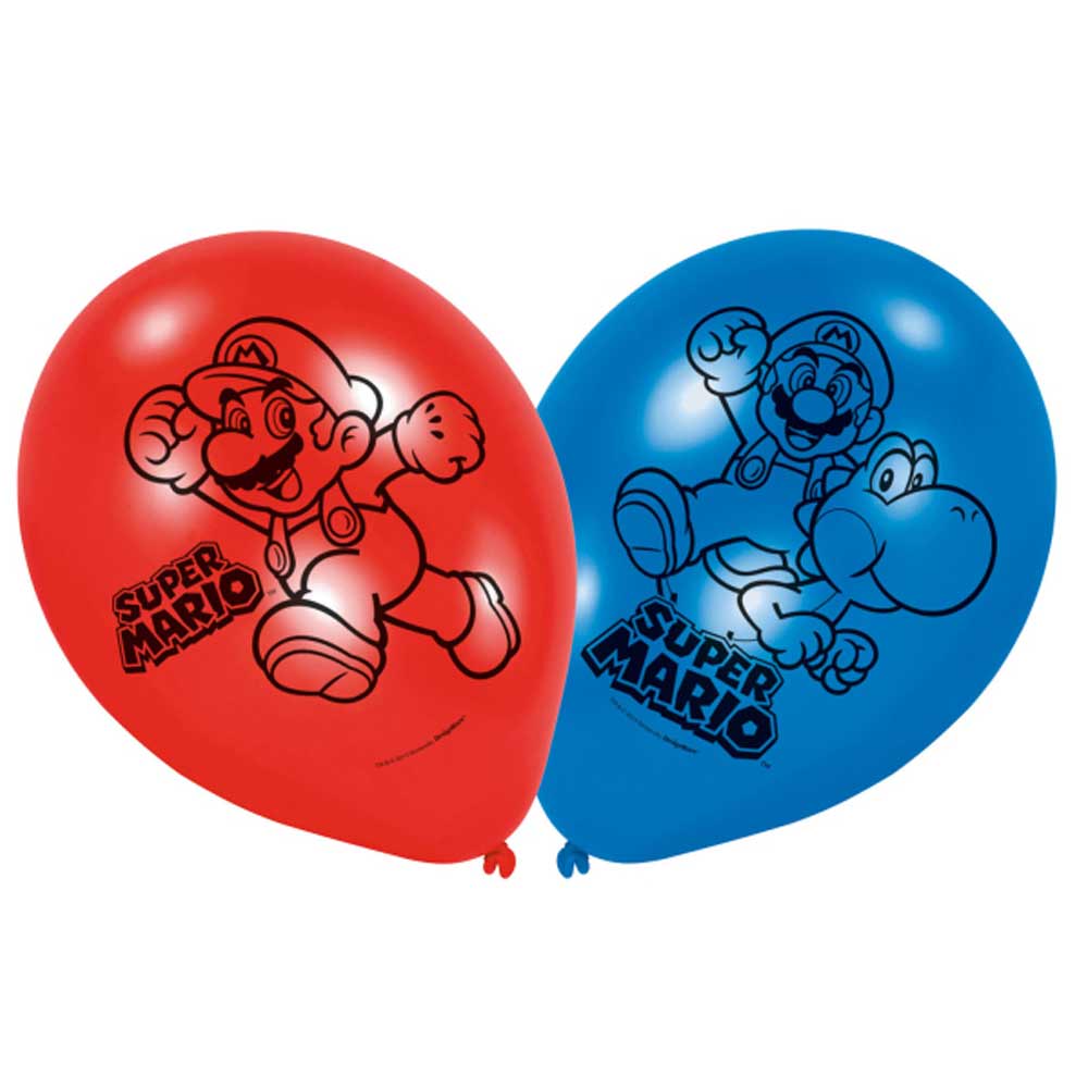 Super Mario Latex Balloon 9in, 6pcs - Party Centre