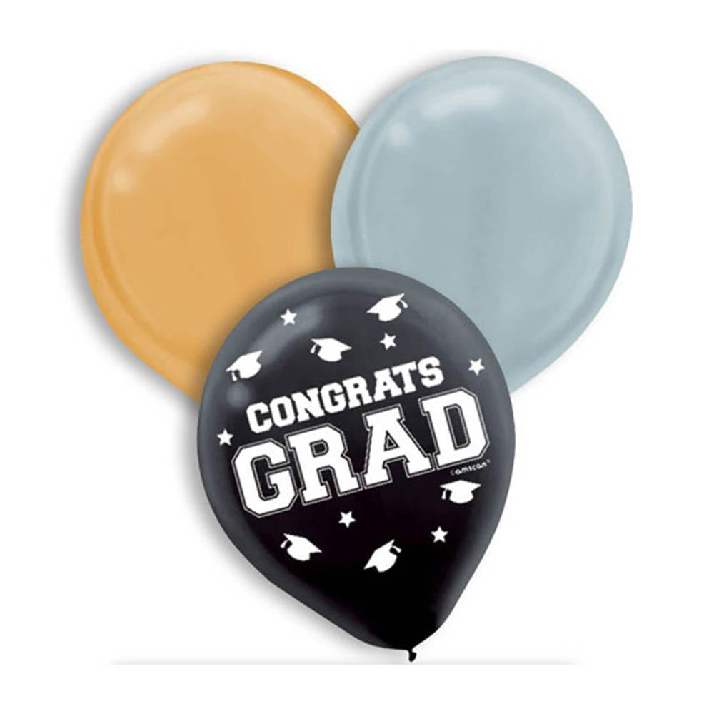 Graduation Black Silver and Gold Latex Balloons 12in 72pcs Balloons & Streamers - Party Centre - Party Centre