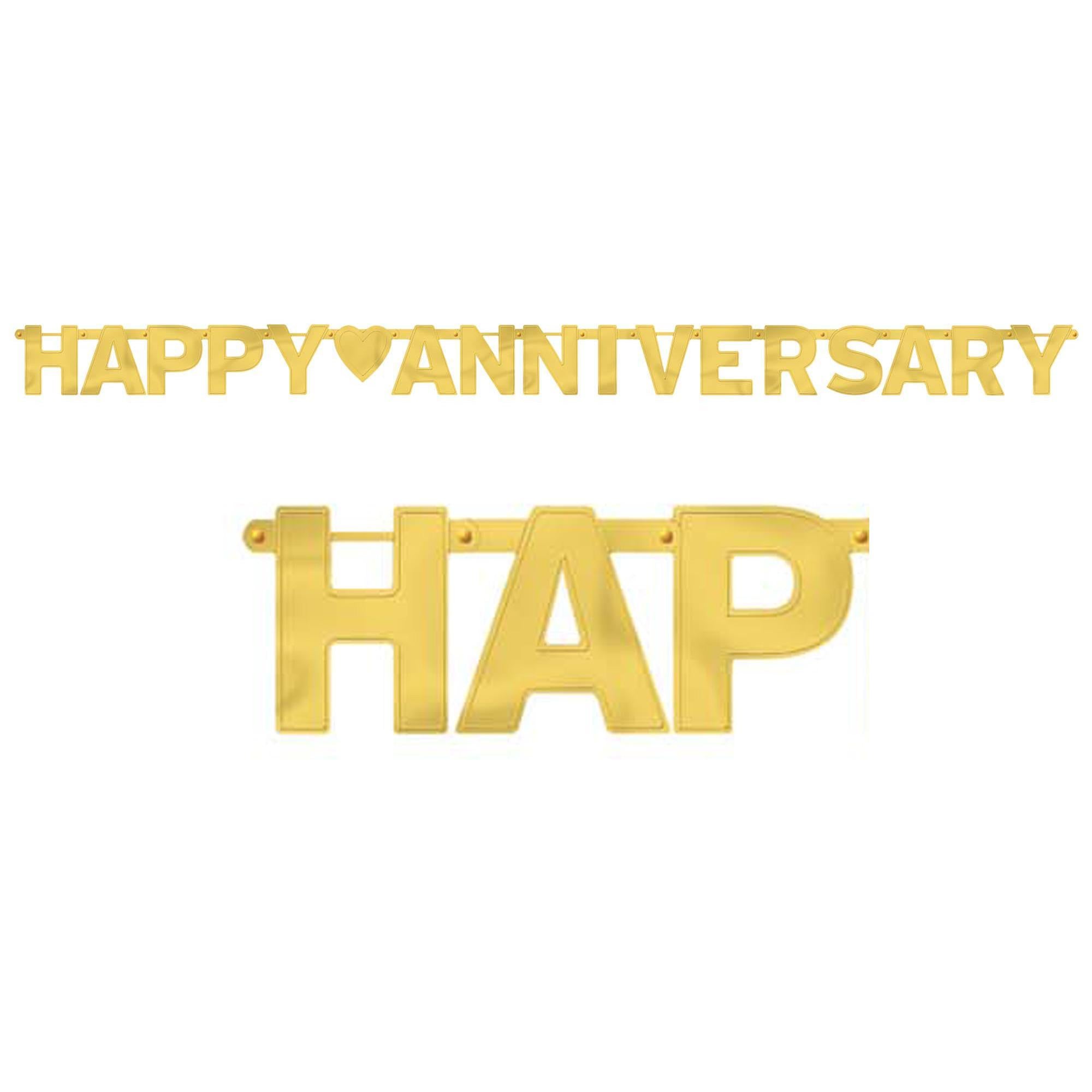 Gold Happy Anniversary Banner 7.75ft Decorations - Party Centre - Party Centre