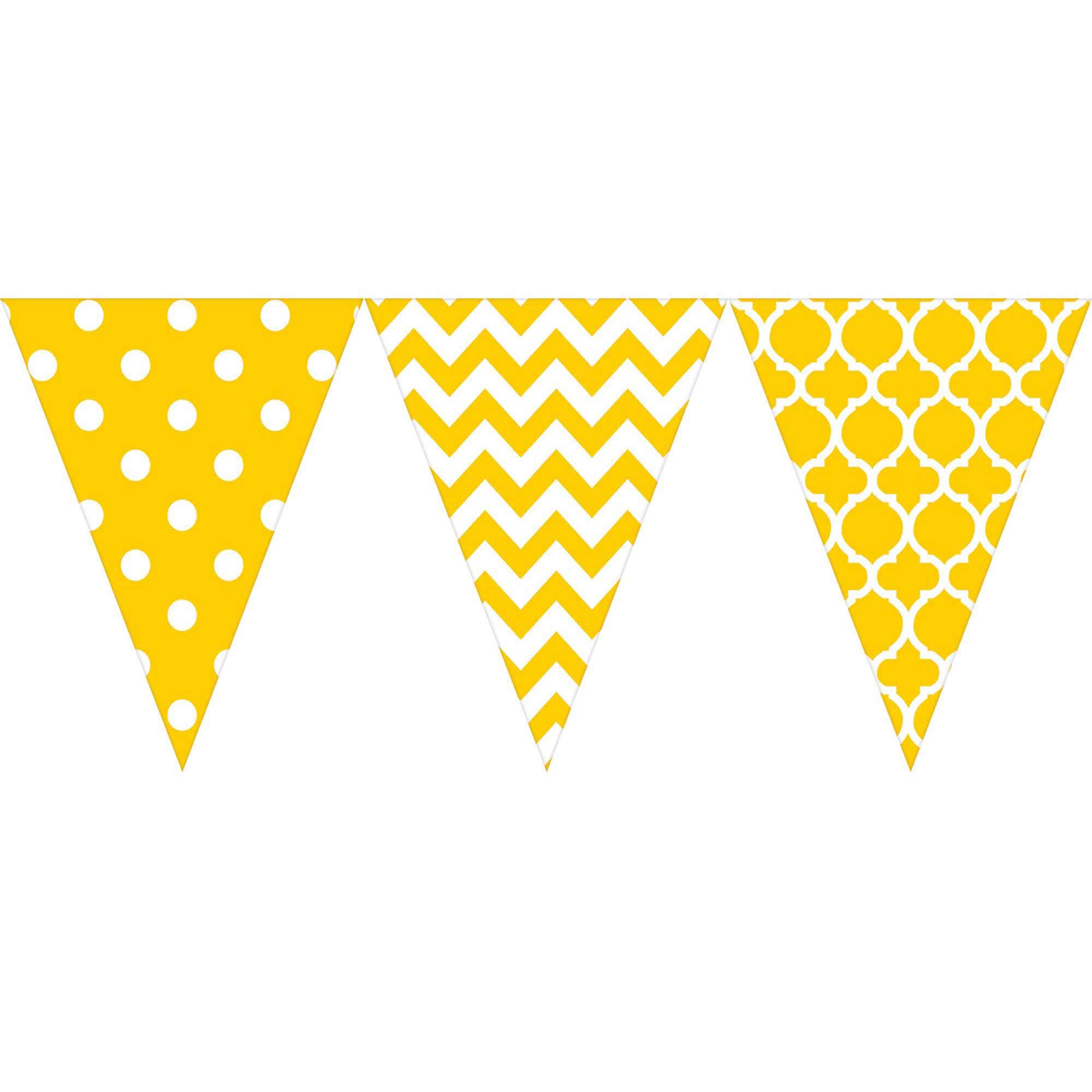Yellow Sunshine Dots and Chevron Large Pennant Banner 12ft Decorations - Party Centre - Party Centre