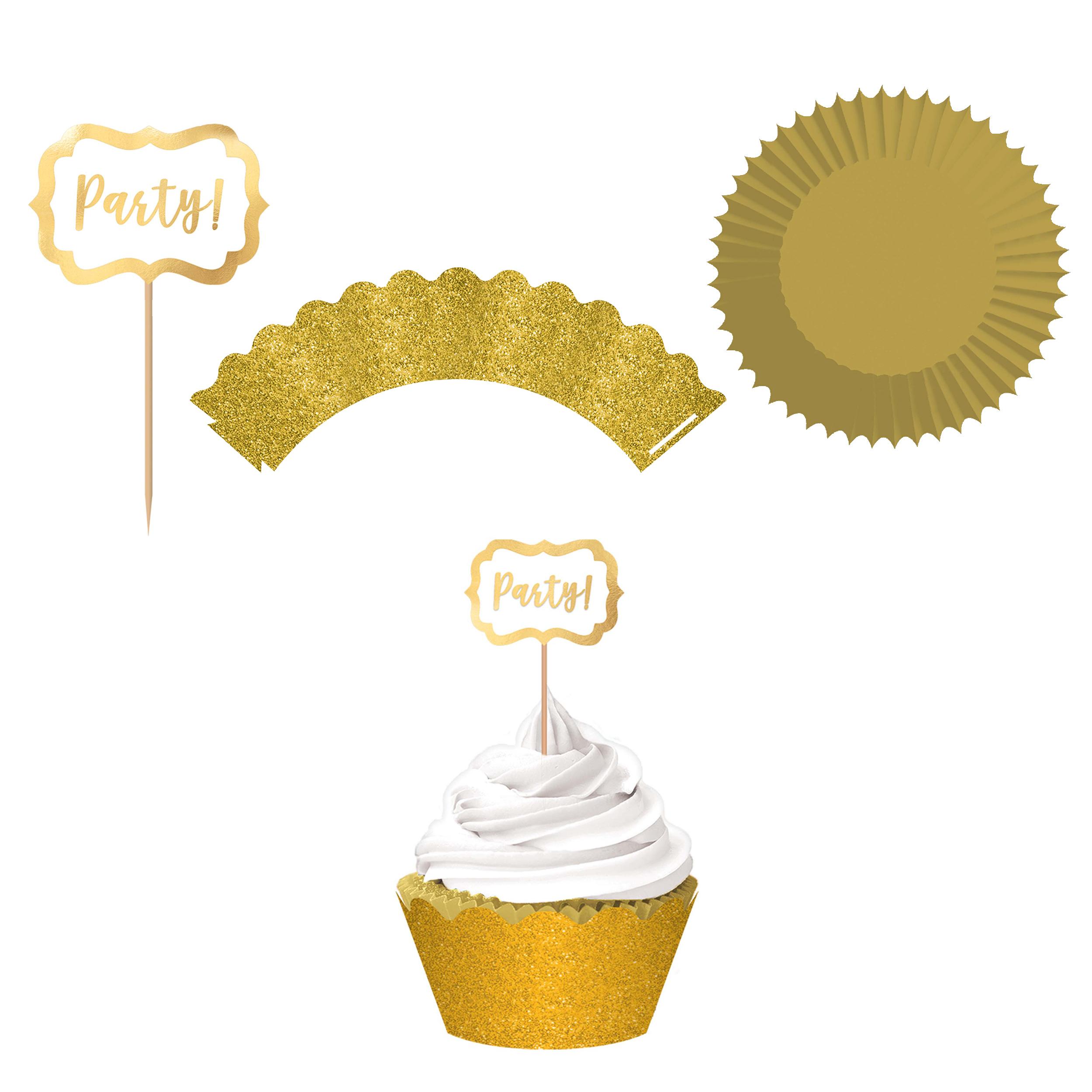 Gold Foil Hot-Stamp Cupcake Kit 24pcs Party Accessories - Party Centre - Party Centre
