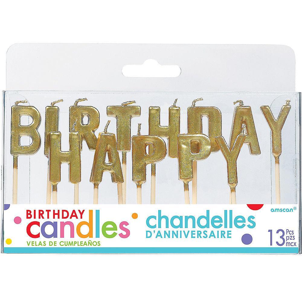 Happy Birthday Gold Pick Candles Party Accessories - Party Centre - Party Centre