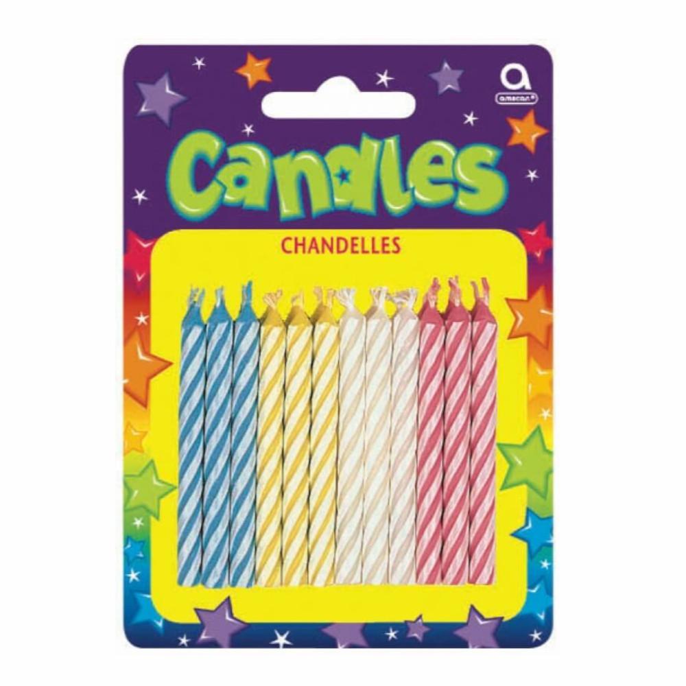 Multi-colored Candy Stripe Candles 24pcs Party Accessories - Party Centre - Party Centre