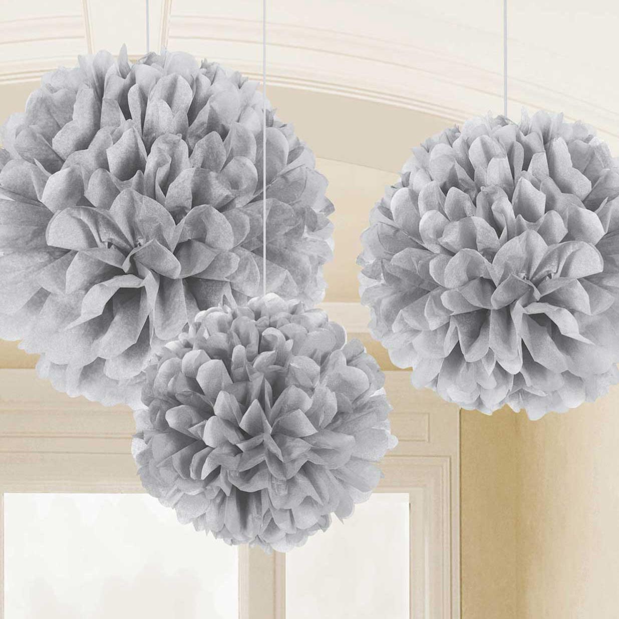 Silver Fluffy Hanging Decoration Decorations - Party Centre - Party Centre