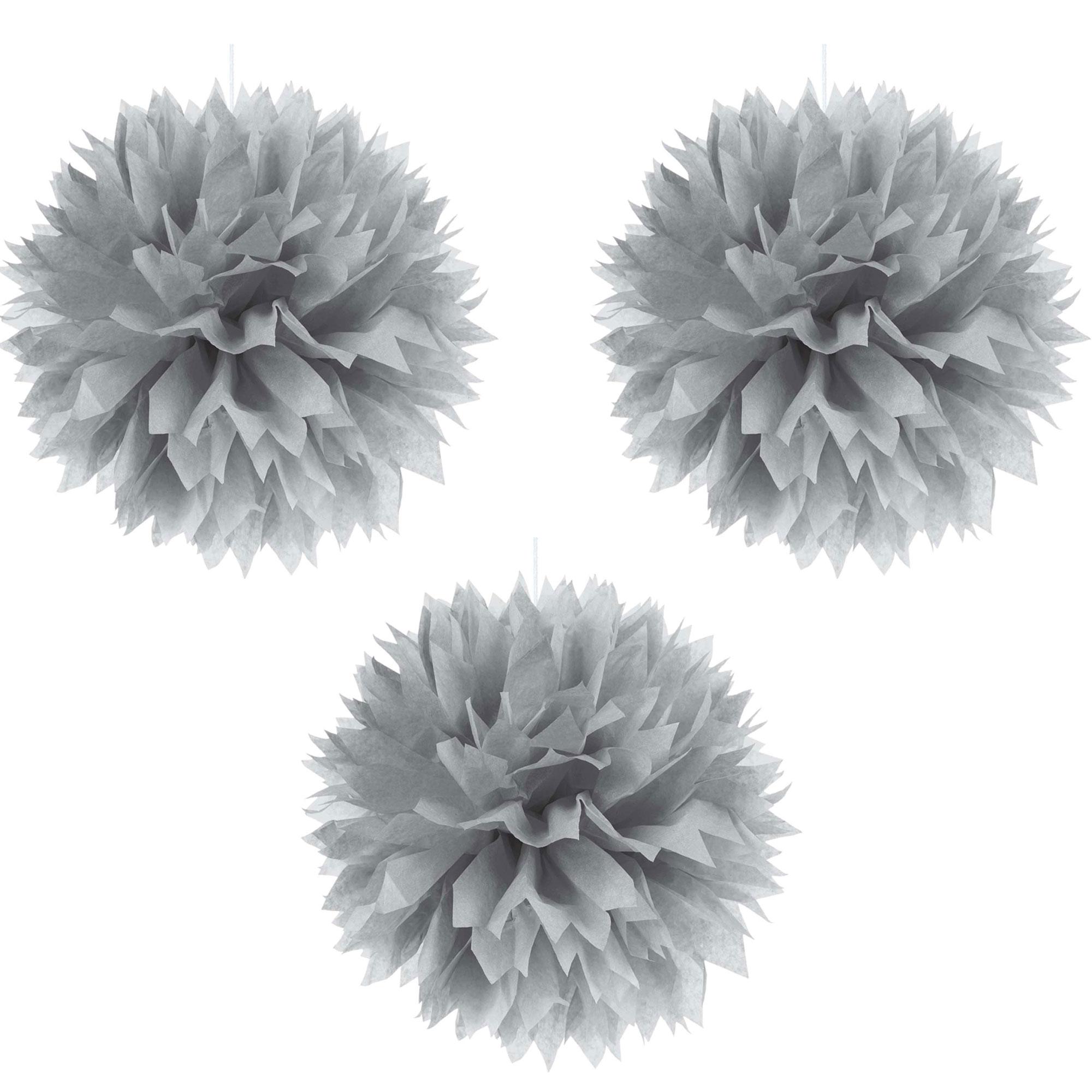 Silver Fluffy Paper Tissue Decorations 3pcs Decorations - Party Centre - Party Centre