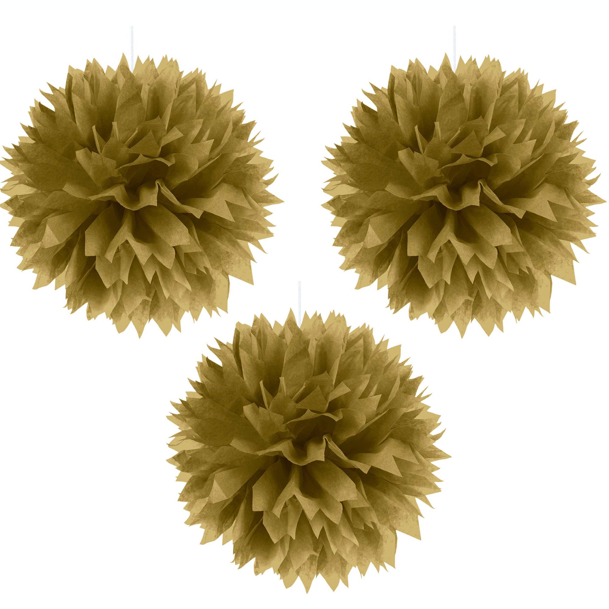 Gold Fluffy Paper Tissue Decoration 16in Decorations - Party Centre - Party Centre