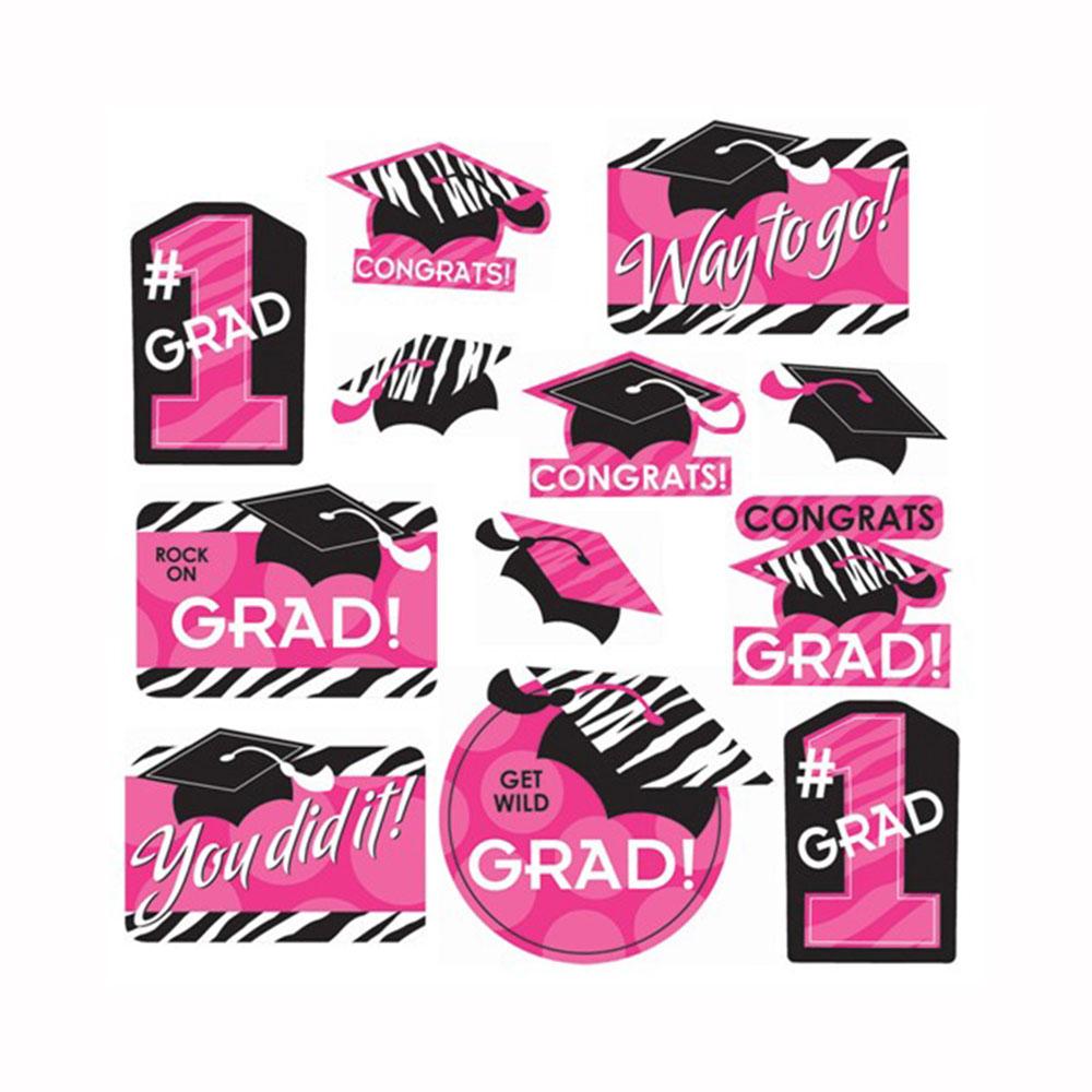 Graduation Pink and Black Value Pack Cutouts 12pcs Decorations - Party Centre - Party Centre