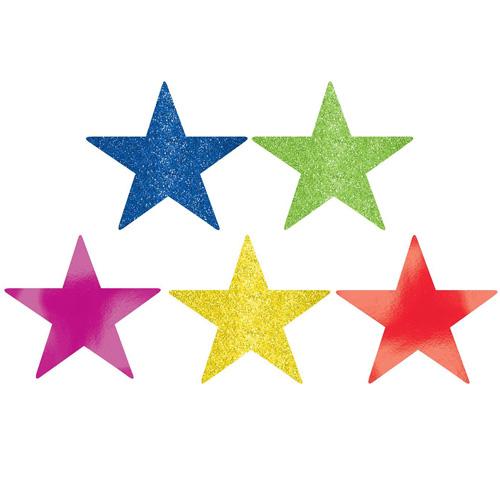 Rainbow Star Glitter and Foil Cutout 5in 5pcs Decorations - Party Centre - Party Centre