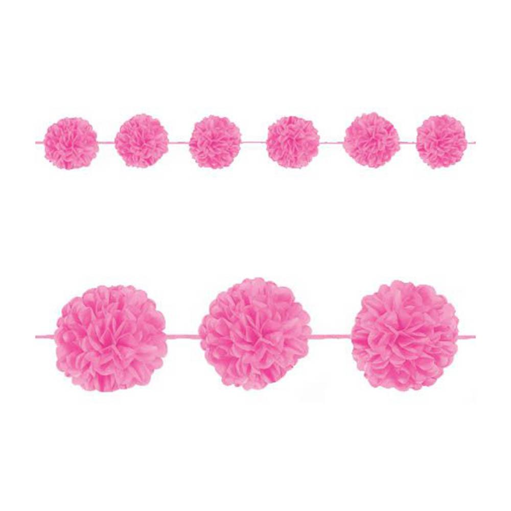 Bright Pink Fluffy Paper Garland 12ft Decorations - Party Centre - Party Centre