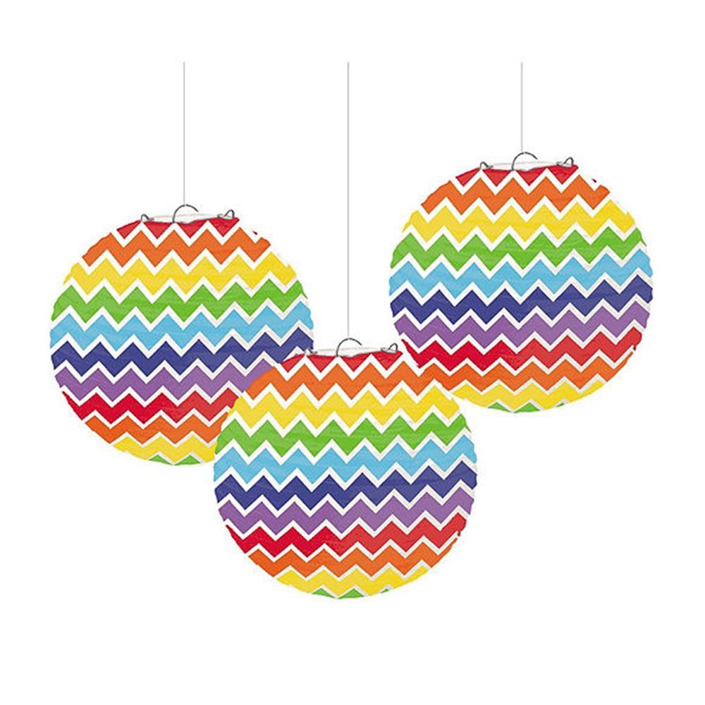 Rainbow Chevron Paper Lanterns 9.50in, 3pcs Decorations - Party Centre - Party Centre