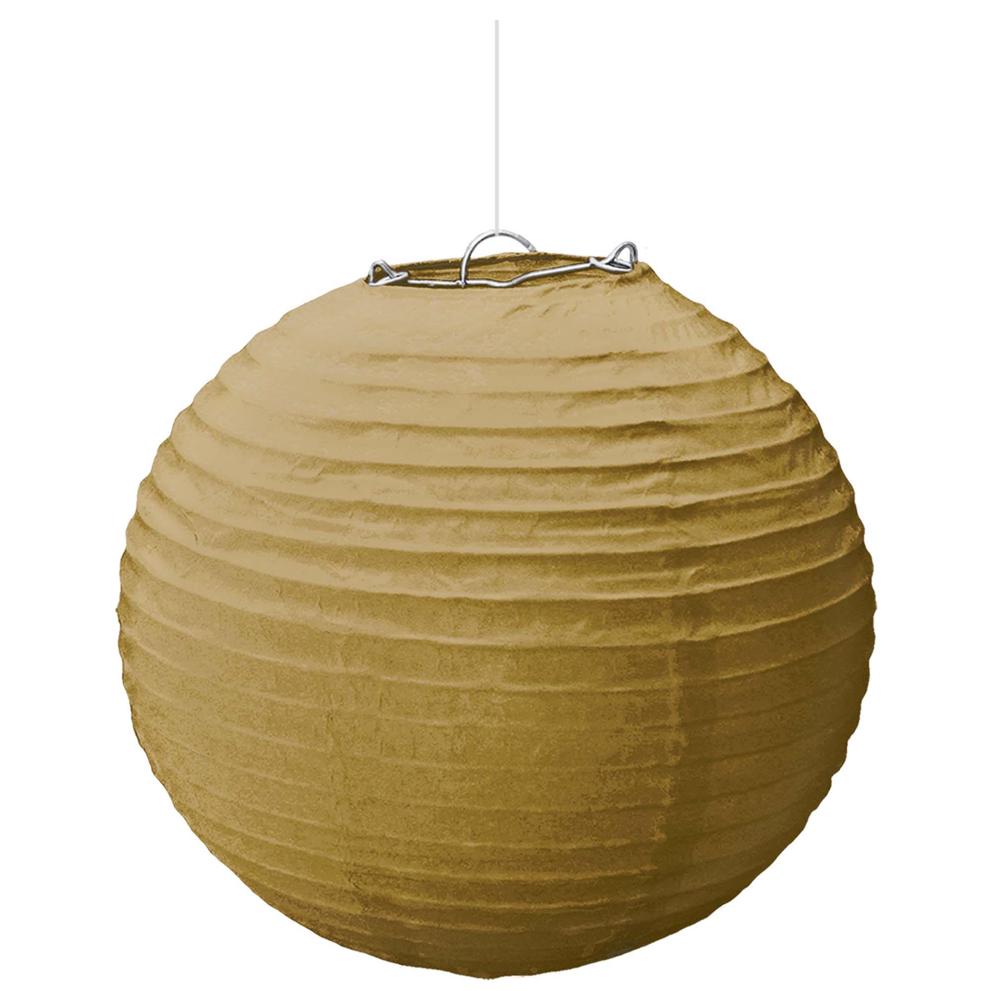 Gold Round Paper Lantern 9.5in 3pcs Decorations - Party Centre - Party Centre