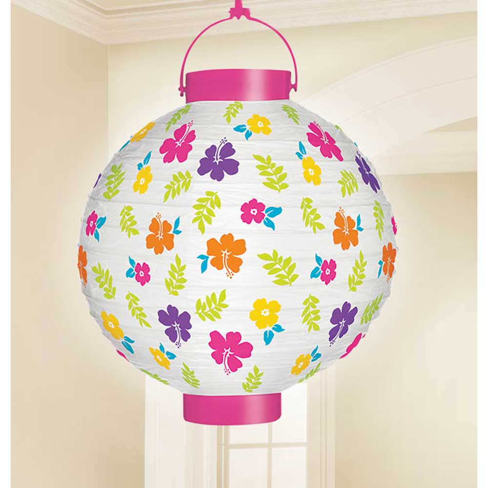 White Hibiscus Light Up Paper Lantern 7.50in Decorations - Party Centre - Party Centre