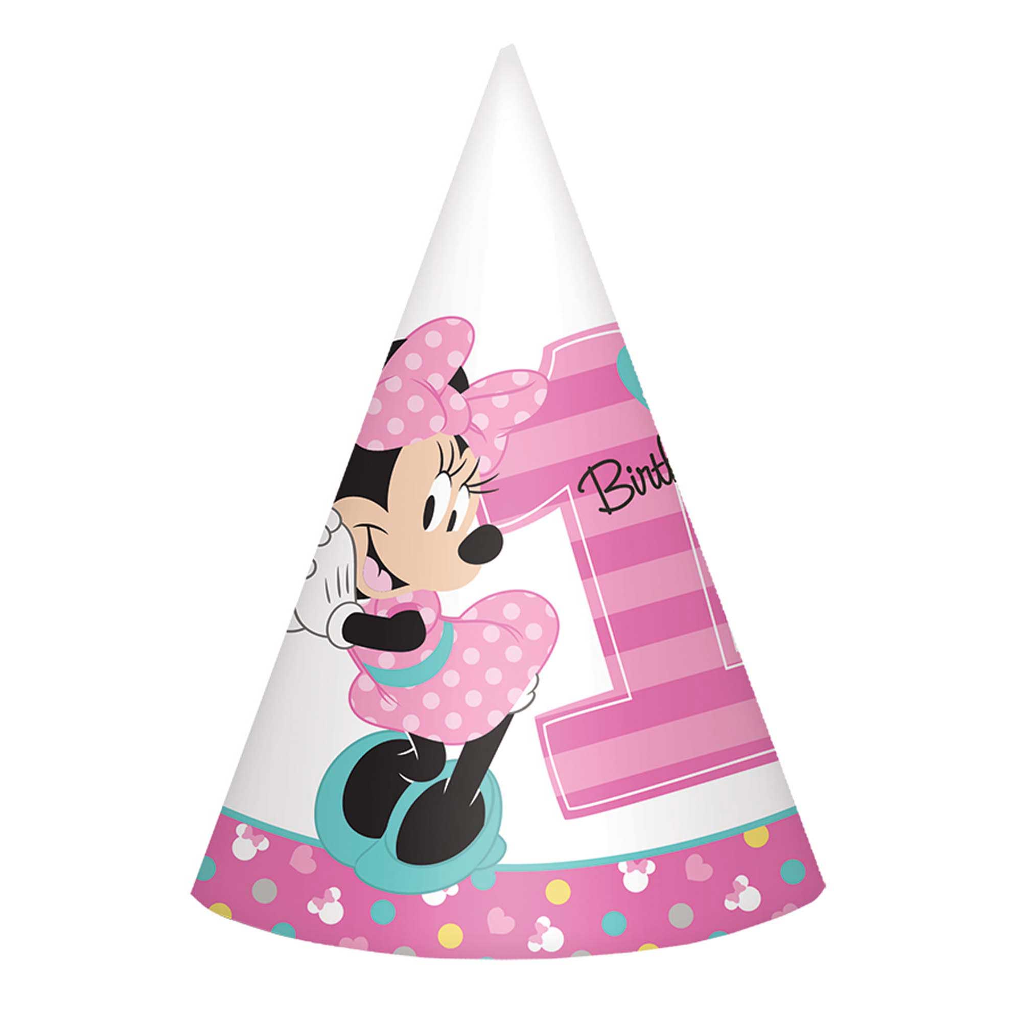 Minnie's Fun To Be One Paper Cone Hats 8pcs - Party Centre