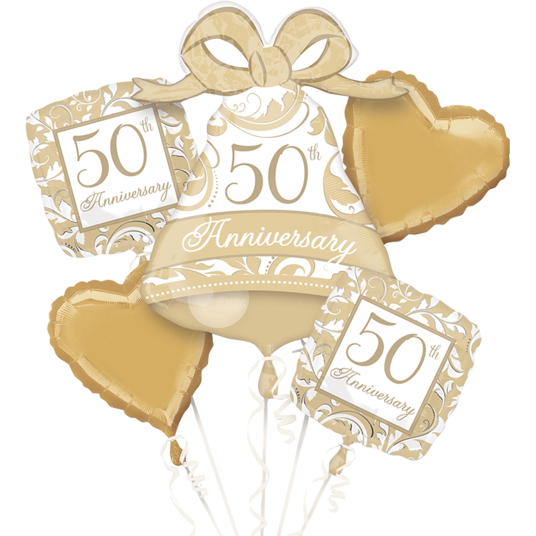 50th Anniversary Gold Scroll Balloon Bouquet 5pcs Balloons & Streamers - Party Centre - Party Centre