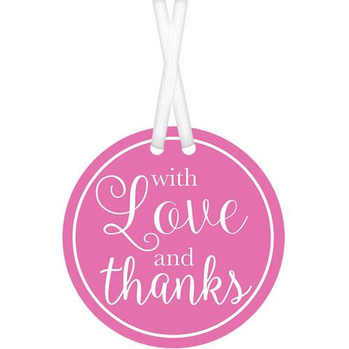 With Love And Thanks Bright Pink Tags 2in, 25pcs Favours - Party Centre - Party Centre