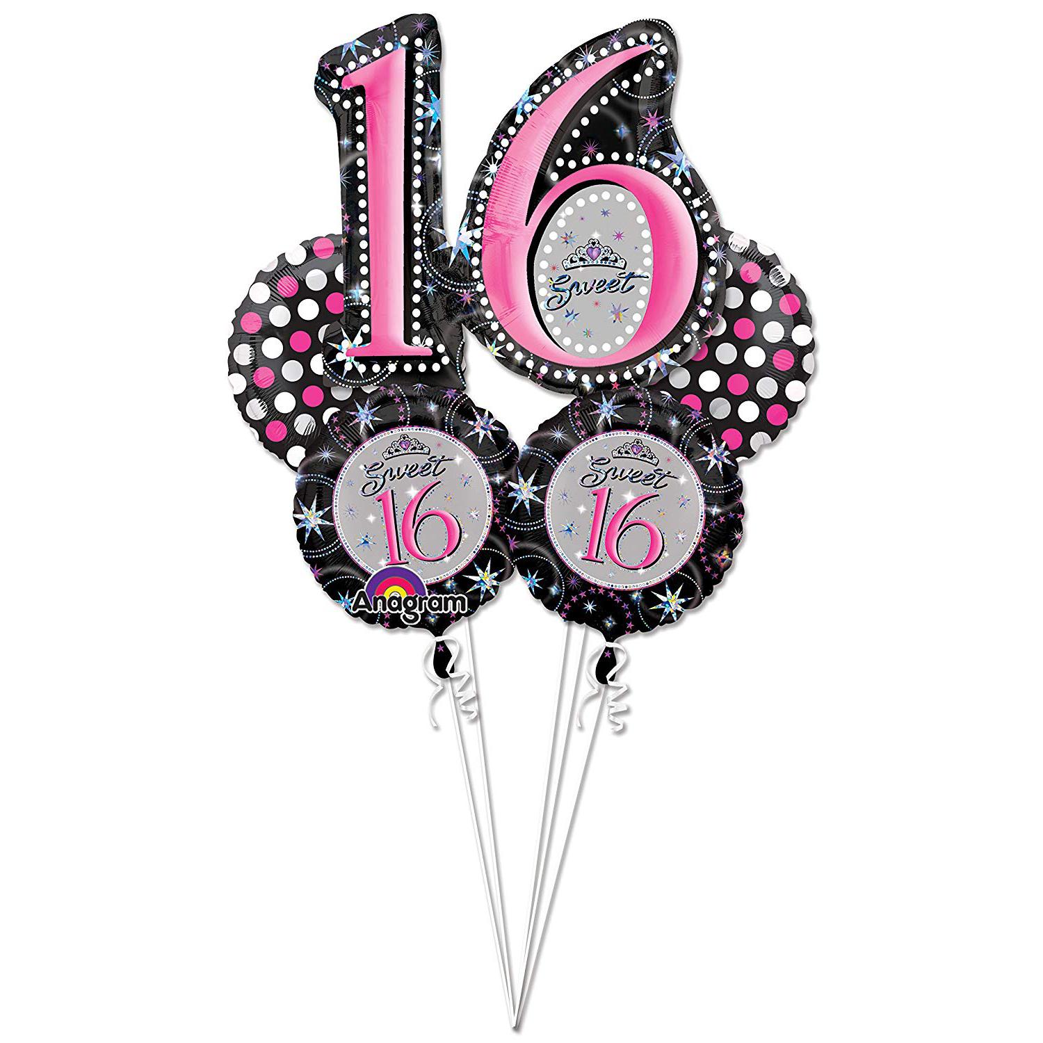 Sweet 16 Sparkle Day Balloon Bouquet 5pcs Balloons & Streamers - Party Centre - Party Centre