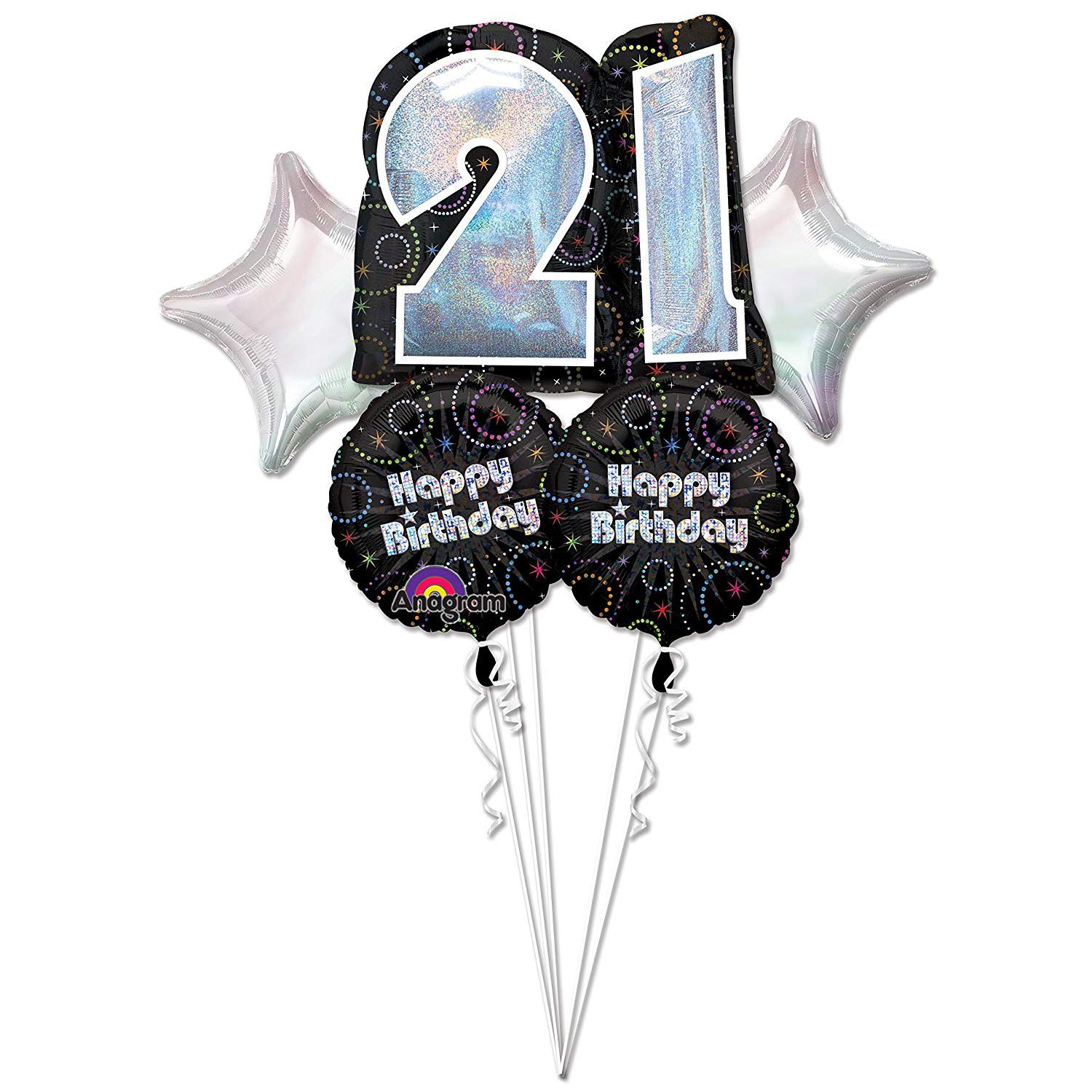 Time To Party 21st Birthday Balloon Bouquet 5pcs Balloons & Streamers - Party Centre - Party Centre