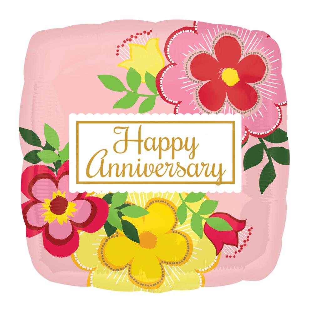 Flowery Anniversary Square Foil Balloon 45cm Balloons & Streamers - Party Centre - Party Centre