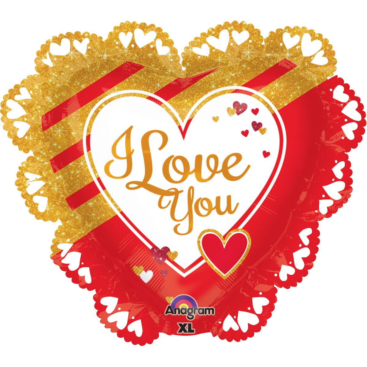 Gold & Red Love Intricates Balloon 24in Balloons & Streamers - Party Centre - Party Centre