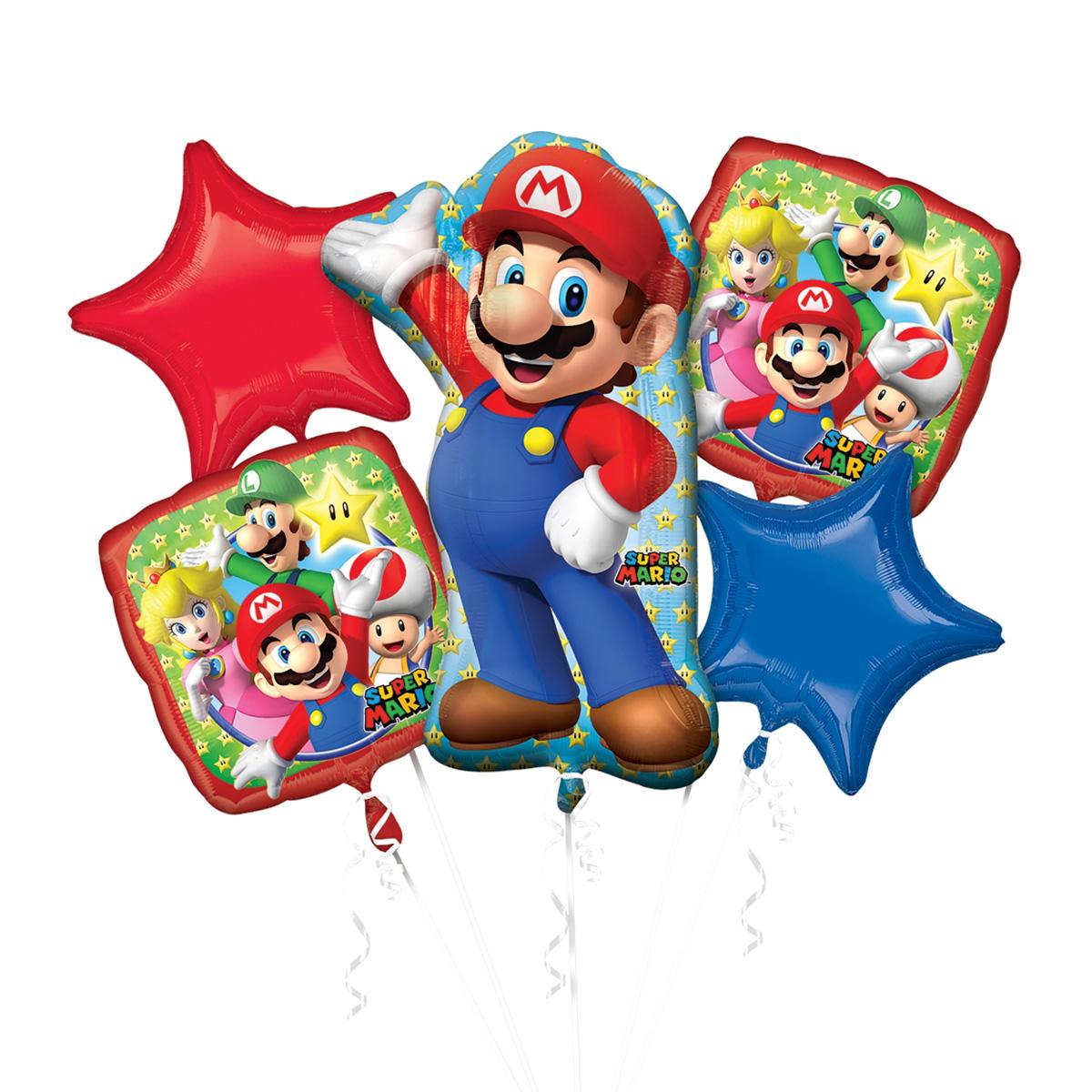 Mario Bros Bouquet 5pcs Balloons & Streamers - Party Centre - Party Centre