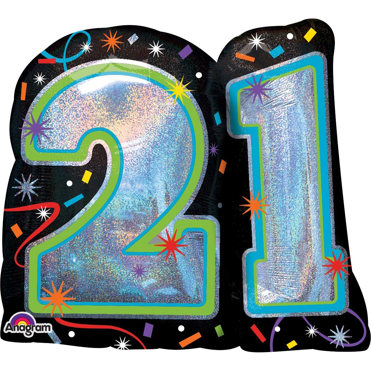 Brilliant Birthday 21 Holographic SuperShape 68x66cm Balloons & Streamers - Party Centre - Party Centre