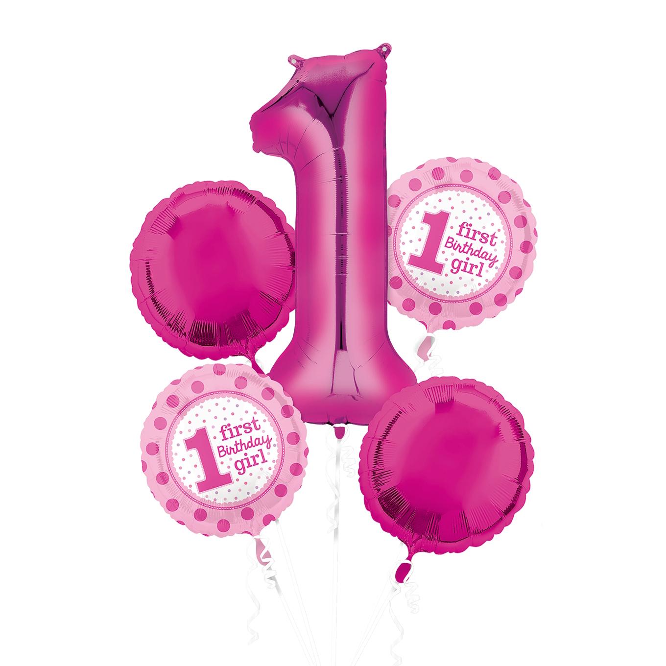 1st Birthday Girl Balloon Bouquet 5pcs Balloons & Streamers - Party Centre - Party Centre