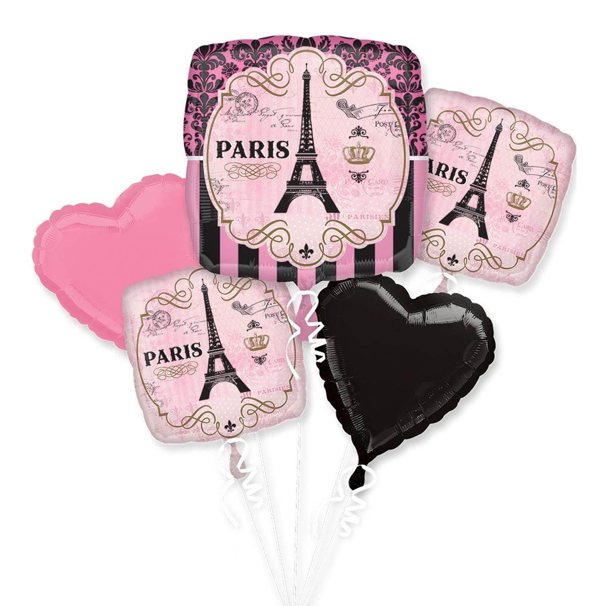 A Day in Paris Balloon Bouquet 5pcs Balloons & Streamers - Party Centre - Party Centre