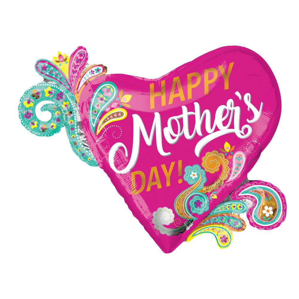 Happy Mother's Day Paisley Swirls SuperShape Balloon 81x66cm Balloons & Streamers - Party Centre - Party Centre