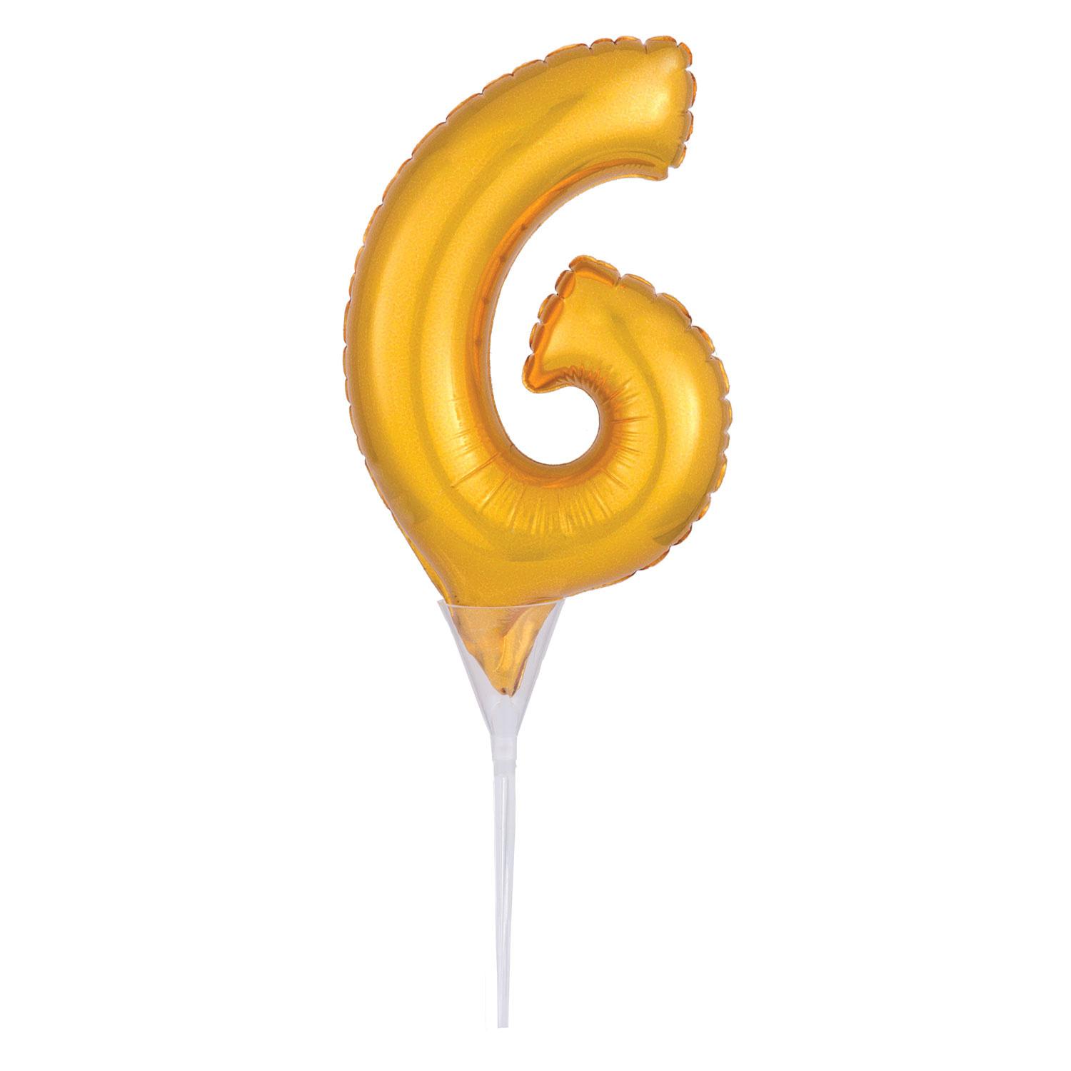 Gold Number 6 Cake Pick Micro Foil Balloon Balloons & Streamers - Party Centre - Party Centre