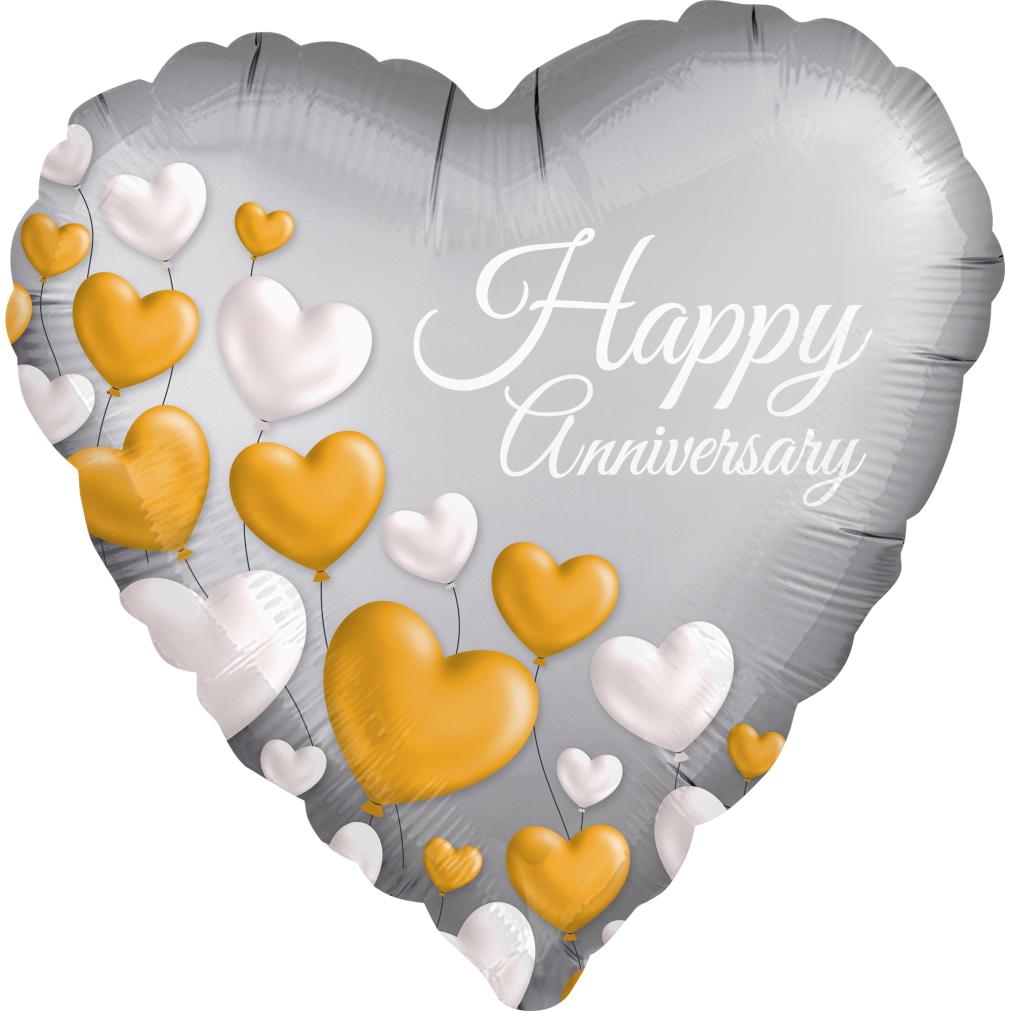 Anniversary Platinum Hearts Foil Balloon 45cm Balloons & Streamers - Party Centre - Party Centre
