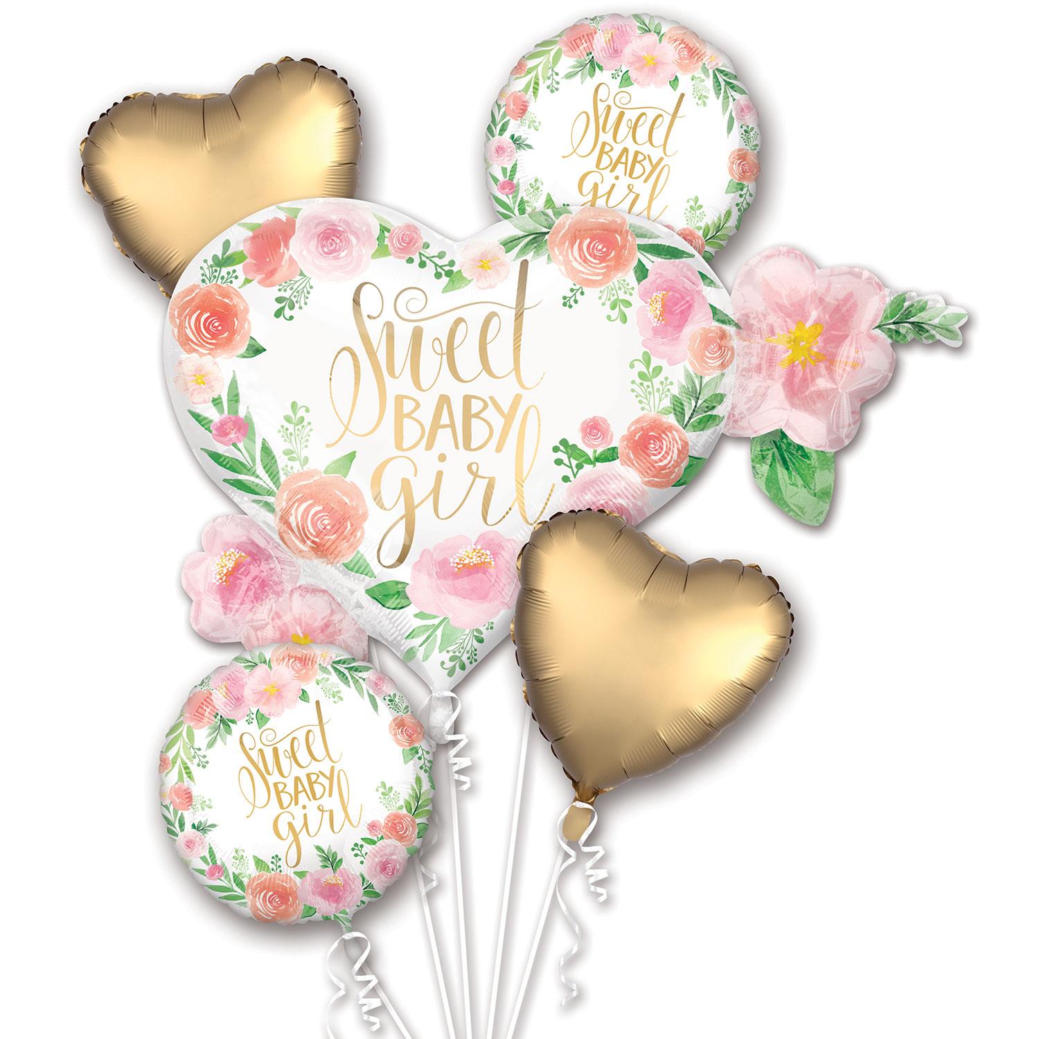 Floral Baby Girl Balloon Bouquet 5pcs Balloons & Streamers - Party Centre - Party Centre