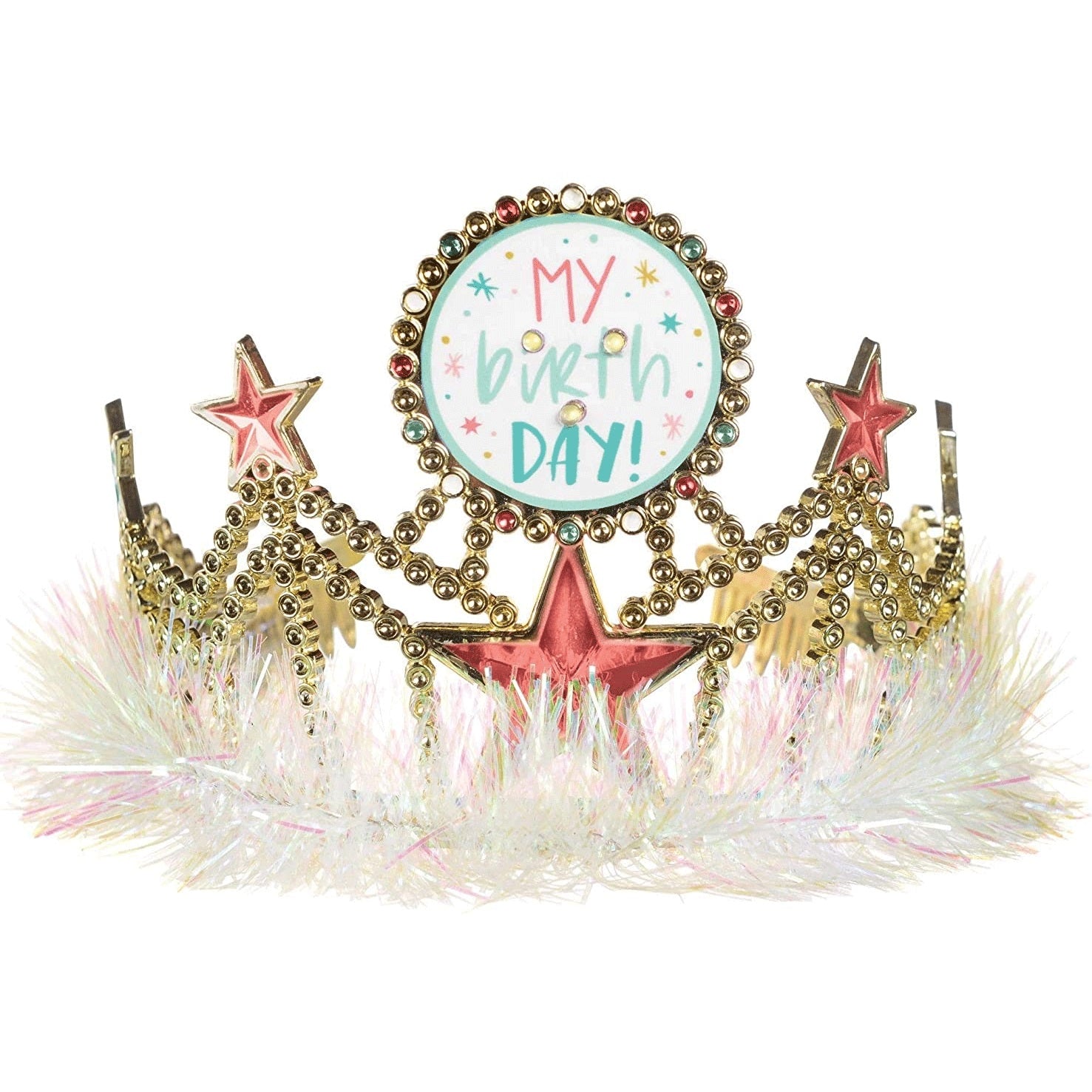 Happy Cake Day Light-Up Tiara Plastic & Iridescent Tinsel - Party Centre