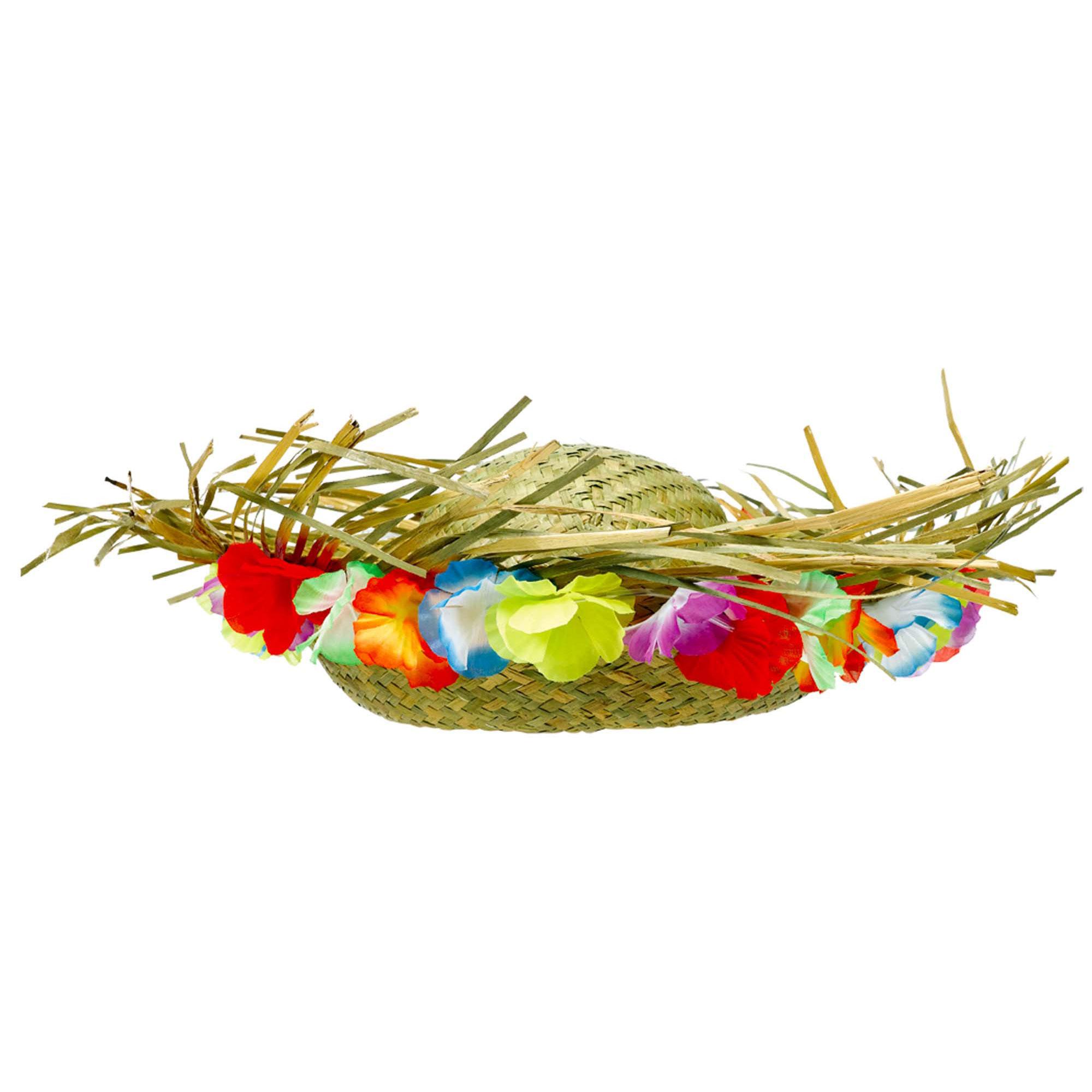 Straw Hat With Floral Trim Costumes & Apparel - Party Centre - Party Centre