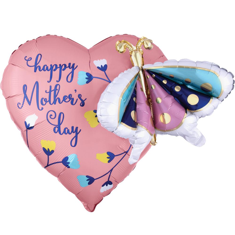 Mother's Day Butterfly & Heart Multi-Balloon 66x60cm Balloons & Streamers - Party Centre - Party Centre