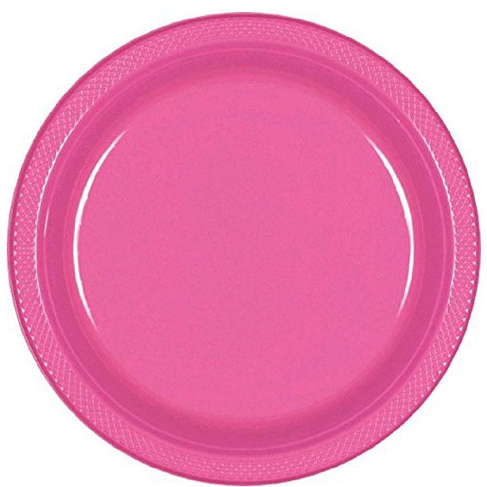 Bright Pink Plastic Plates 10.25in, 20pcs Solid Tableware - Party Centre - Party Centre
