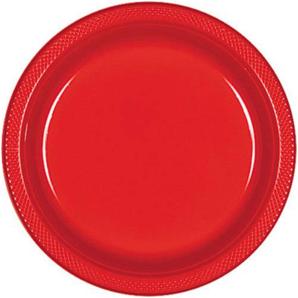 Apple Red Plastic Plates 10.25in, 20pcs Solid Tableware - Party Centre - Party Centre