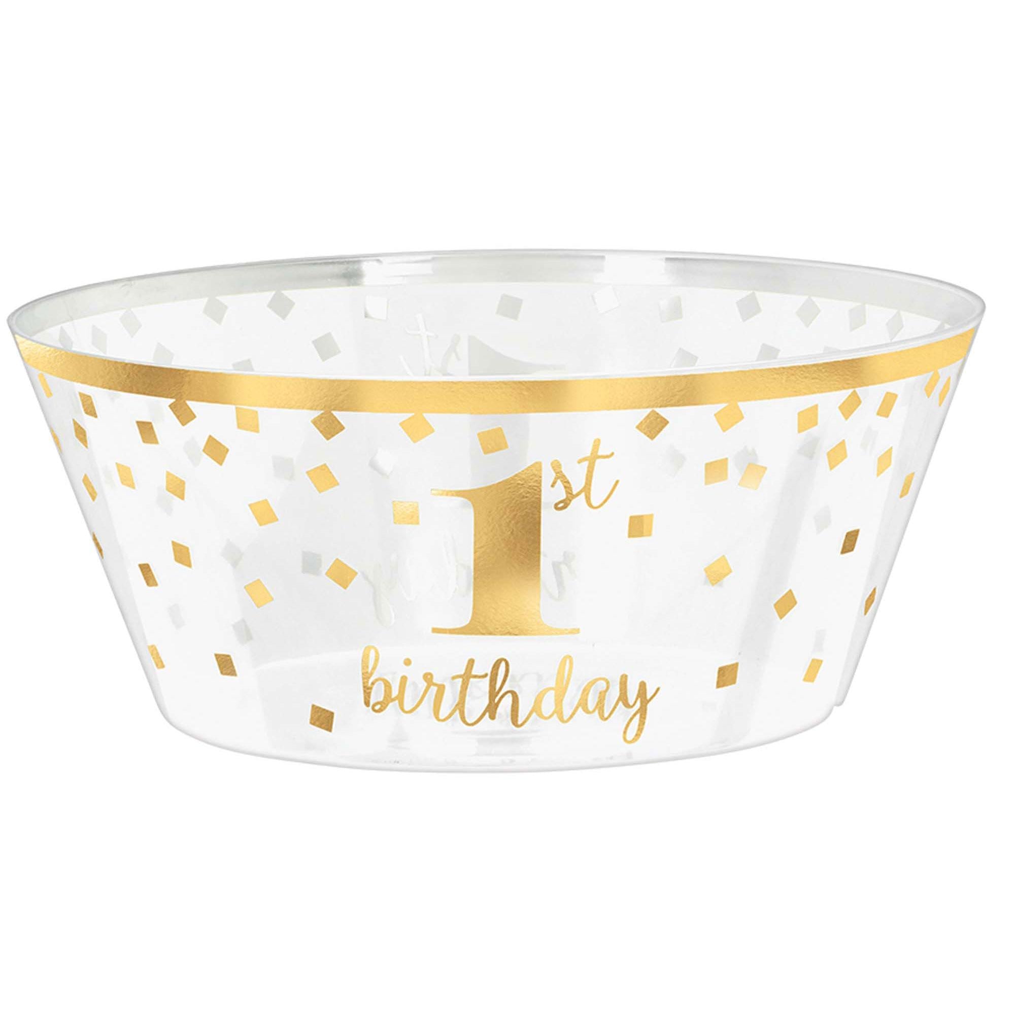 1st Birthday Gold Large Plastic Serving Bowl 25.4cm Solid Tableware - Party Centre - Party Centre