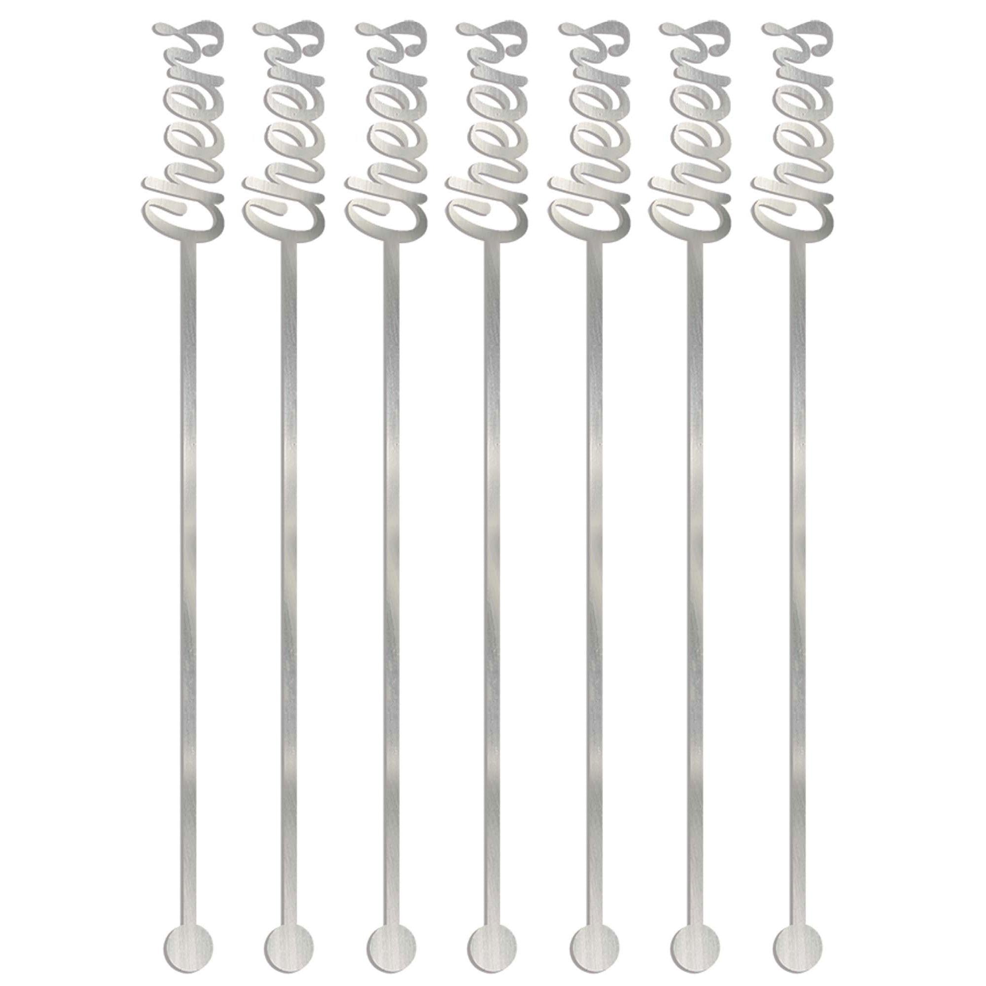 Silver Cheers Drink Stirrers 7.50in, 12pcs Candy Buffet - Party Centre - Party Centre