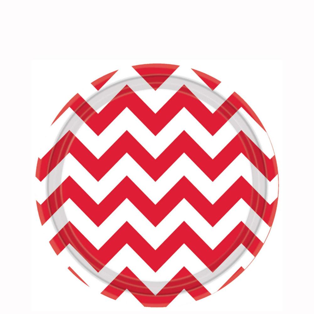 Apple Red  Chevron Round Party Paper Plates 7in 8pcs Printed Tableware - Party Centre - Party Centre