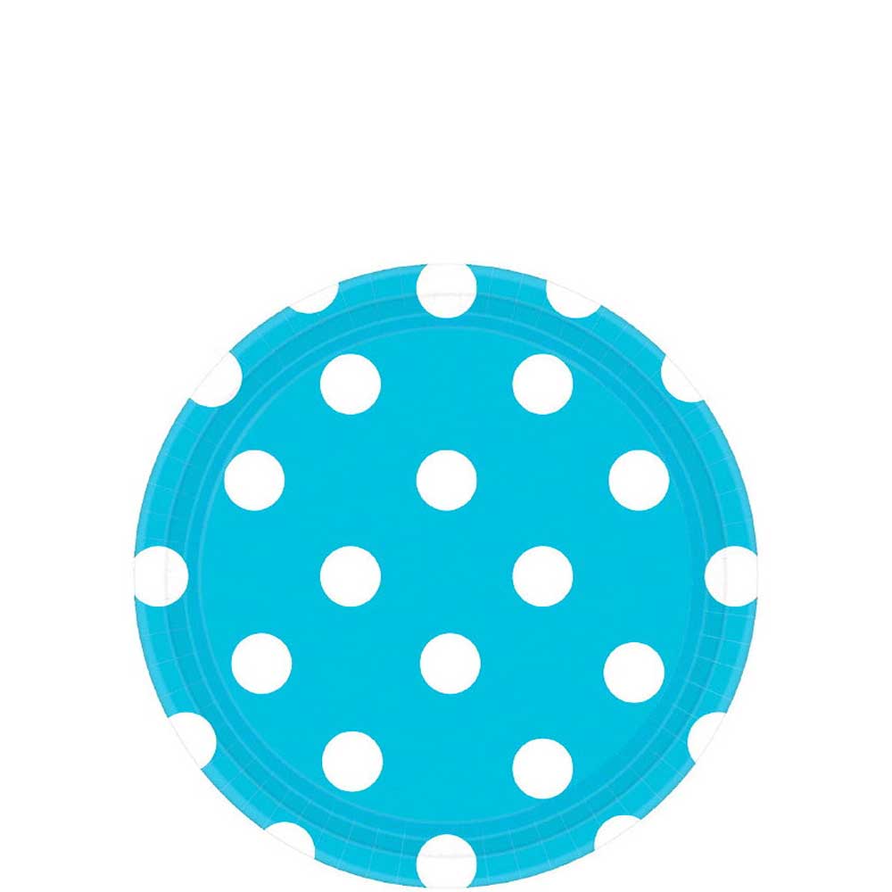 Caribbean Blue Dots Round Paper Plates 7in 8pcs Printed Tableware - Party Centre - Party Centre