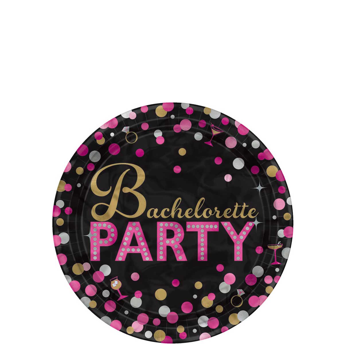Bachelorette Night Metallic Plates 7in, 8pcs Printed Tableware - Party Centre - Party Centre