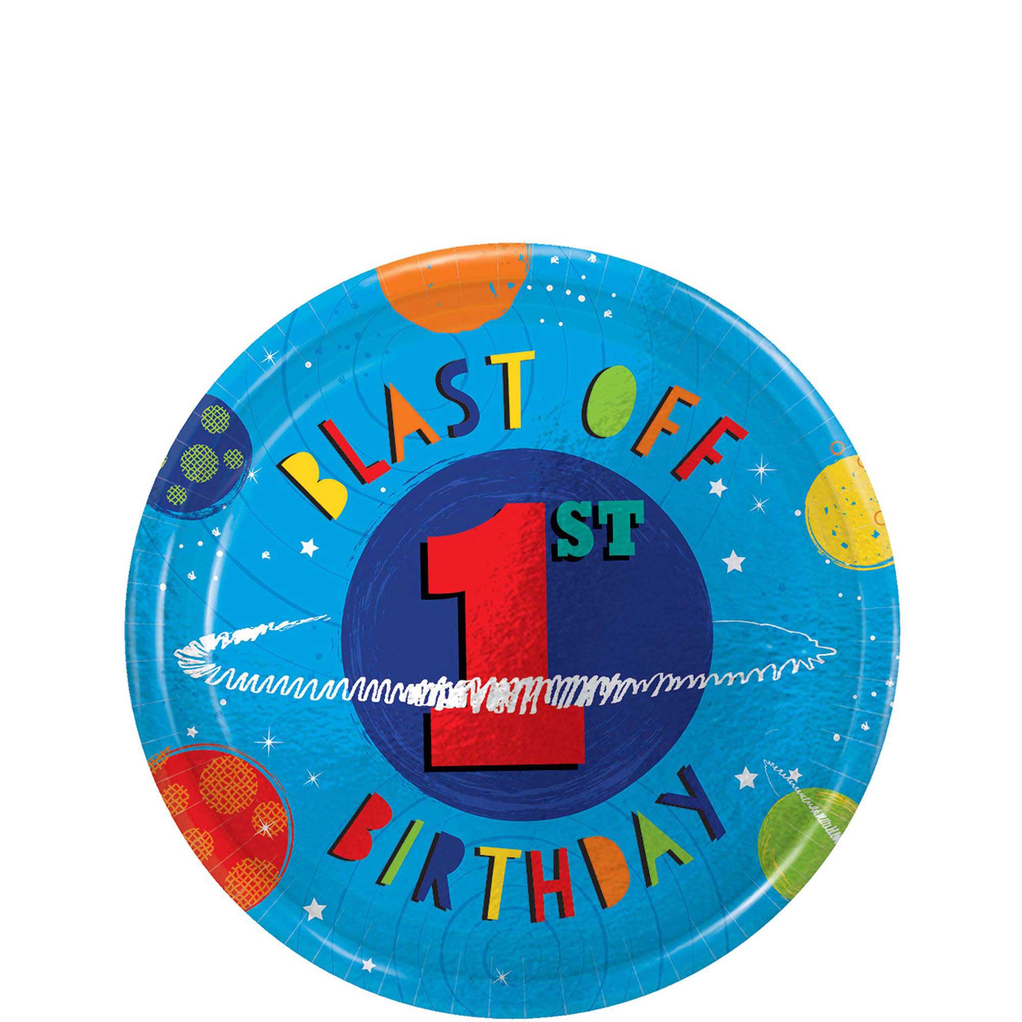 Blast Off Birthday Metallic Plates 7in, 8pcs Printed Tableware - Party Centre - Party Centre