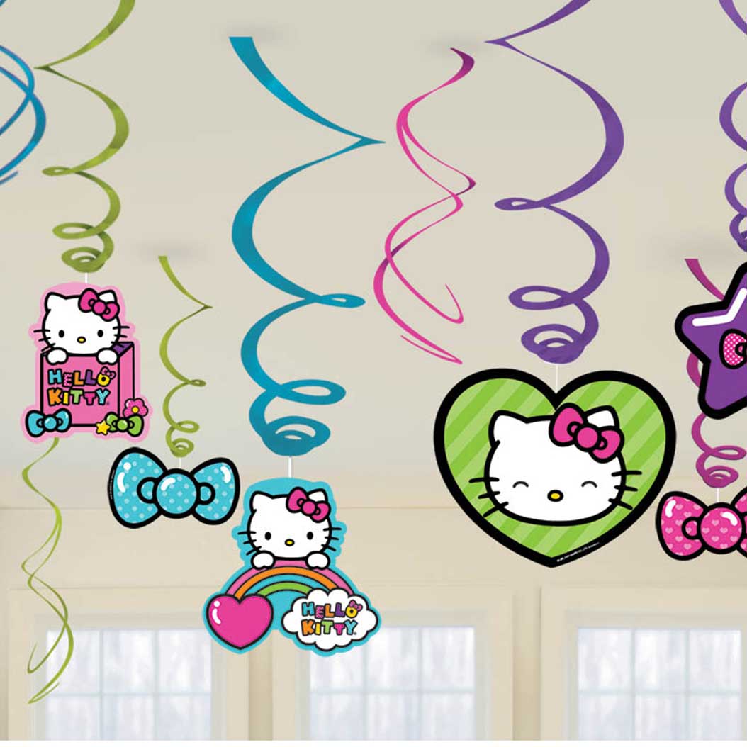 Hello Kitty Rainbow Foil Swirl Decorations Decorations - Party Centre - Party Centre