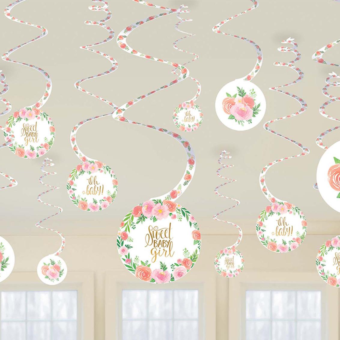 Floral Baby Girl Swirl Decorations 12pcs Decorations - Party Centre - Party Centre