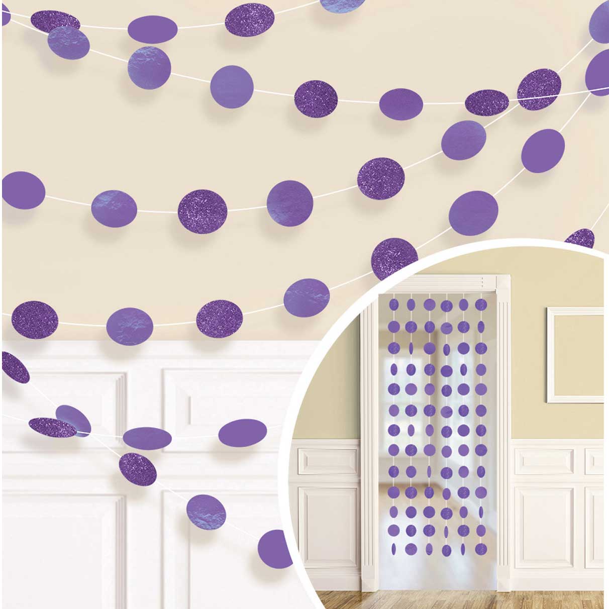 New Purple Round Glitter String Decorations 7ft, 6pcs Decorations - Party Centre - Party Centre