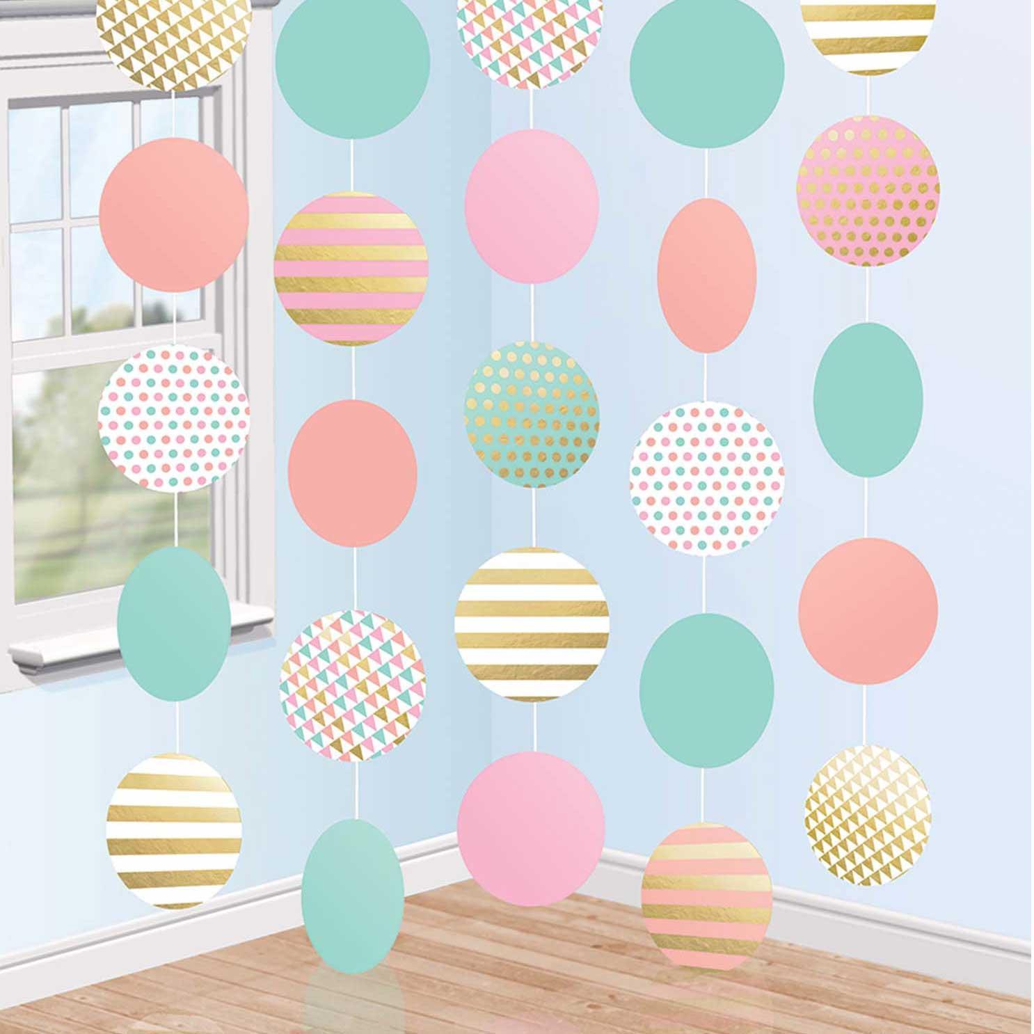 Pastel Circle Paper Hanging Decoration 5pcs - Party Centre