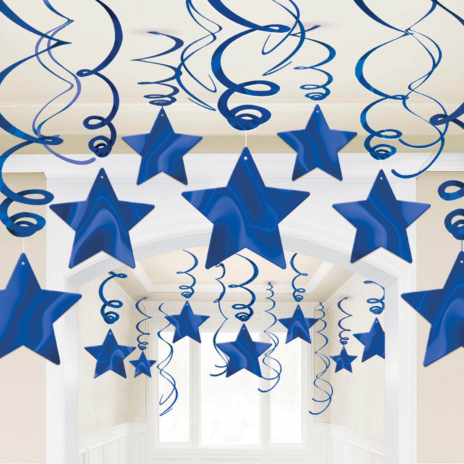 Bright Royal Blue Shooting Stars Swirl Decorations 30pcs Decorations - Party Centre - Party Centre