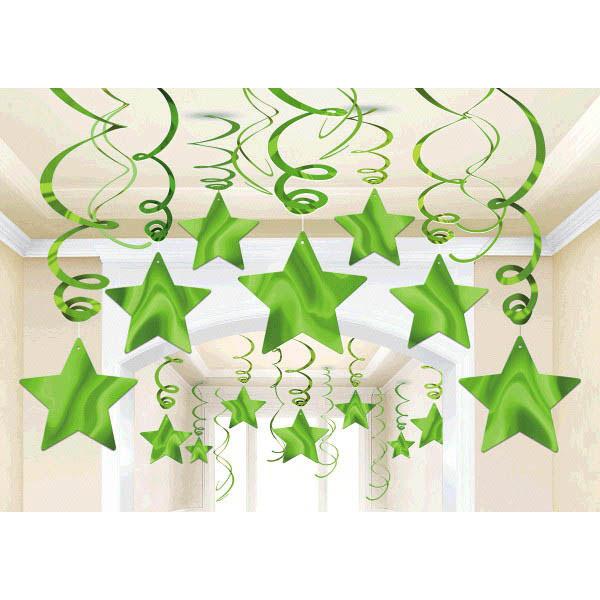 Kiwi Green Shooting Stars Swirl Decorations 30pcs Decorations - Party Centre - Party Centre